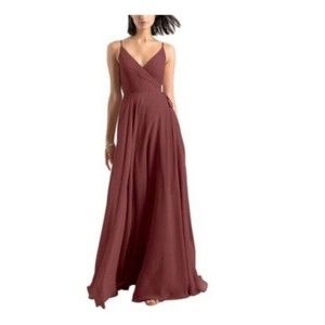 Jenny Yoo Red James Chiffon Wrap Bridesmaid Dress Sweetheart Neck Womens 0